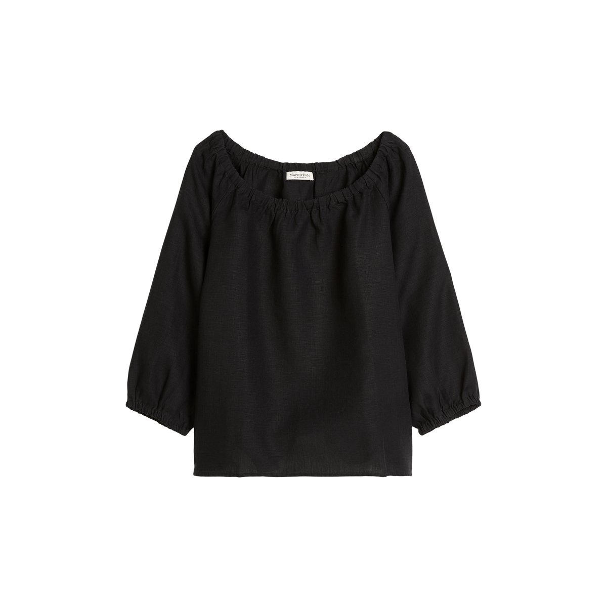 Blouse à col en lin regular avec encolure élastique noir, MARC O'POLO