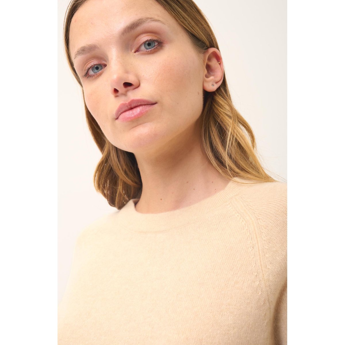 Pull Col Rond Sable Jane beige, JUST CASHMERE