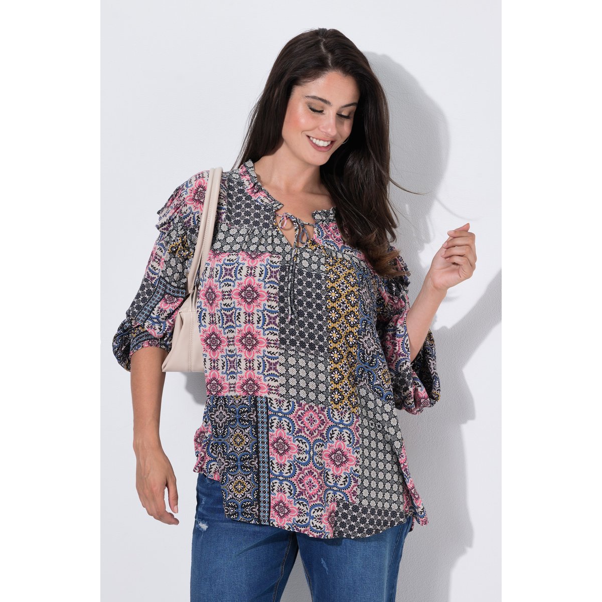 Blouse avec ruchés, coupe évasée moutarde, ULLA POPKEN