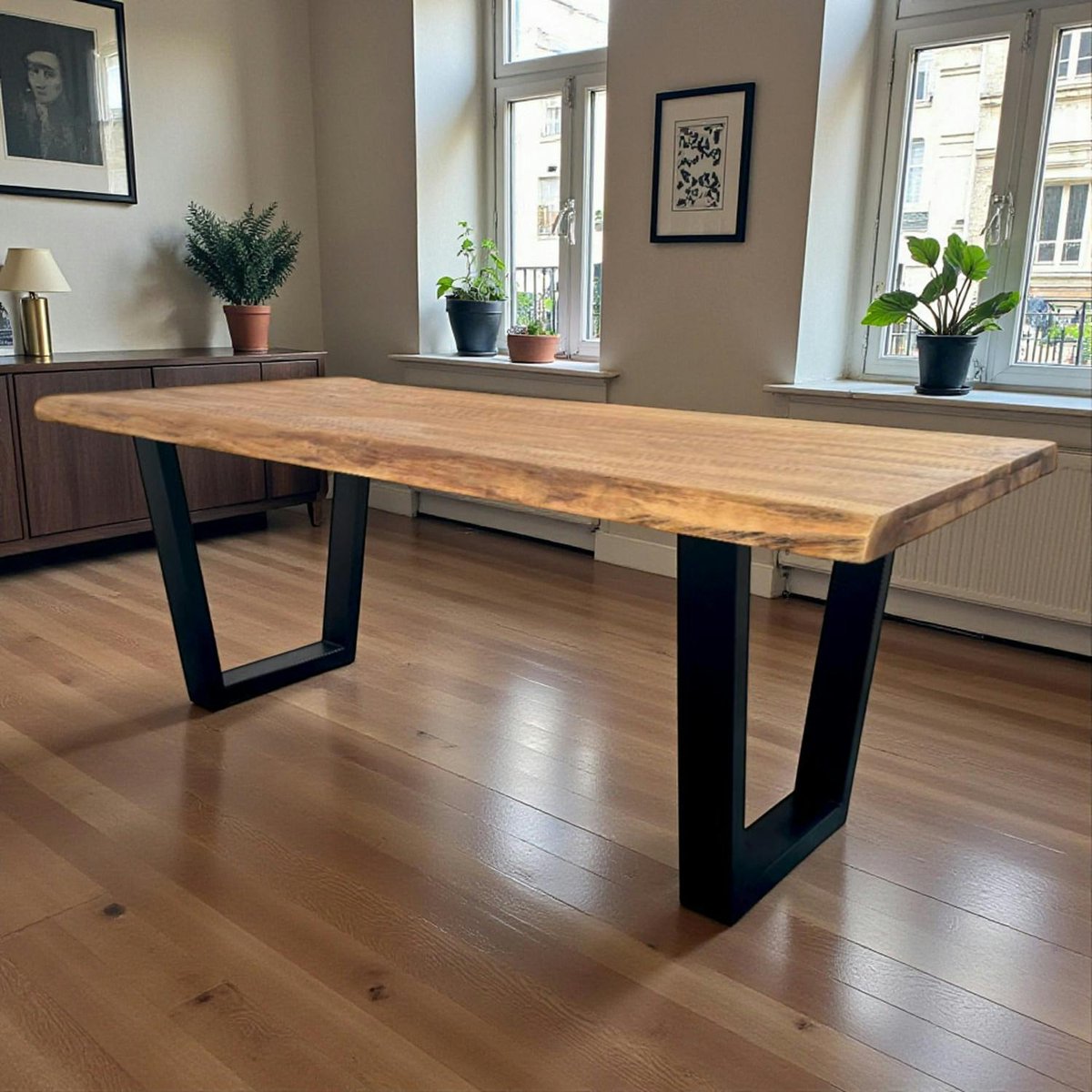 Table à manger bois de teck recyclé, pieds en U 200 cm TIMOR bois naturel, PIER IMPORT