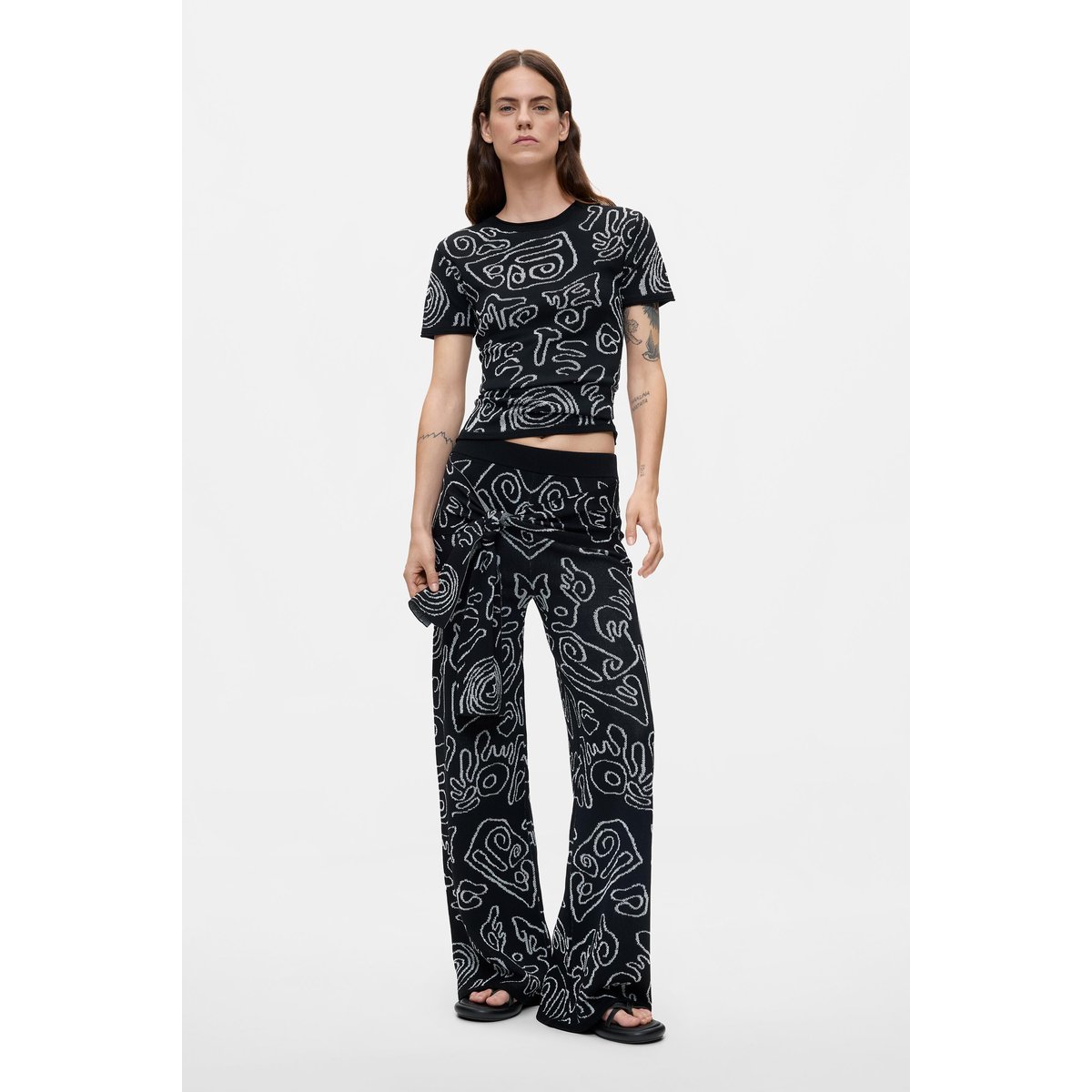 T-shirt en maille jacquard noir, DESIGUAL