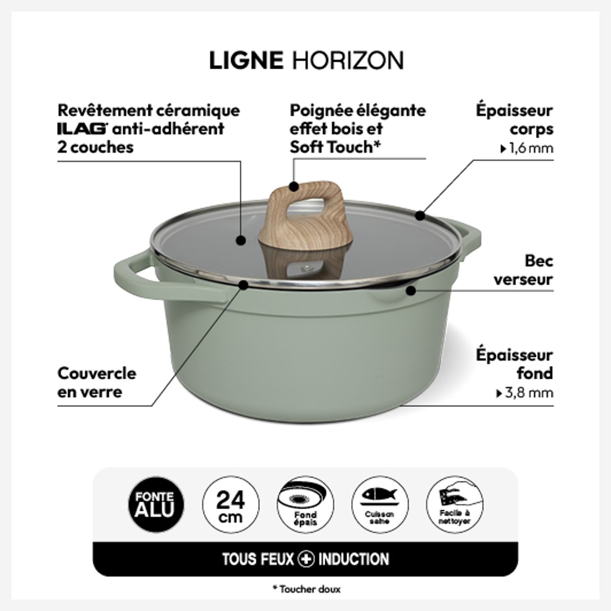 Faitout HORIZON vert, 5FIVE SIMPLY SMART