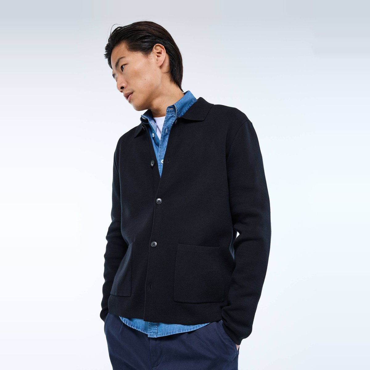 Gilet boutonné en coton noir, MONOPRIX