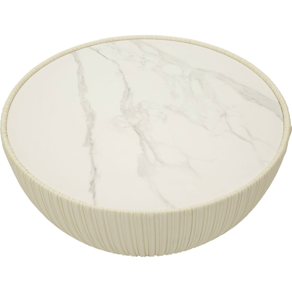 Table basse ronde effet marbre base cannelée GLAM crème, doré et blanc, RECOLLECTION