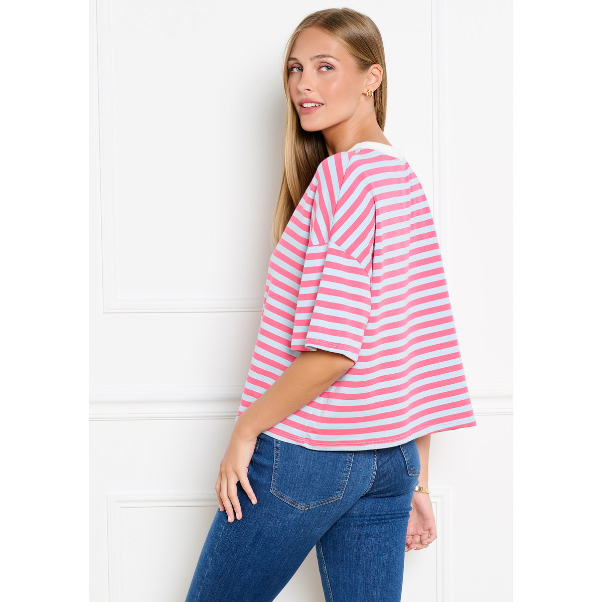 T-shirt rayé manches courtes fuchsia, LOLALIZA