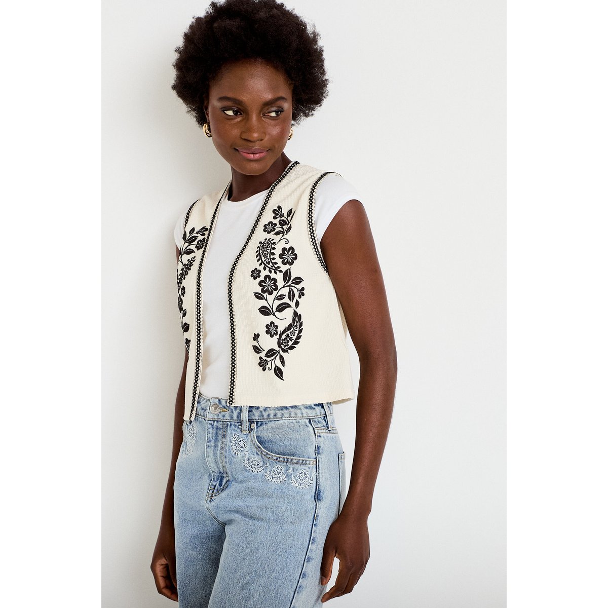 Gilet droit court sans manches ecru, CACHE CACHE