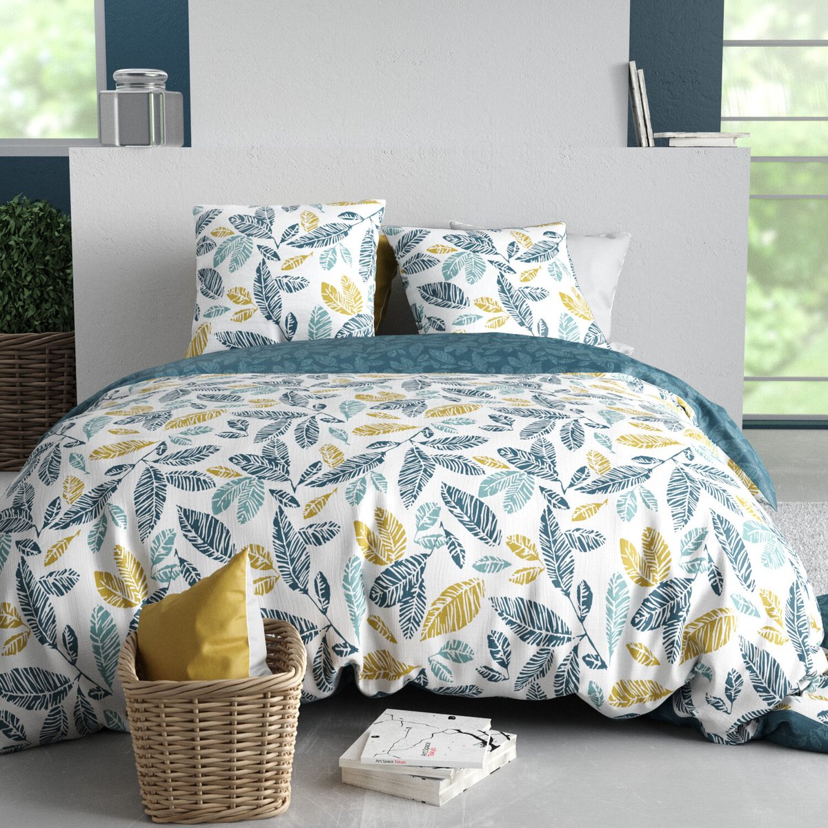 Parure housse de couette 100 % coton 57 fils natou bleu, C DESIGN HOME TEXTILE