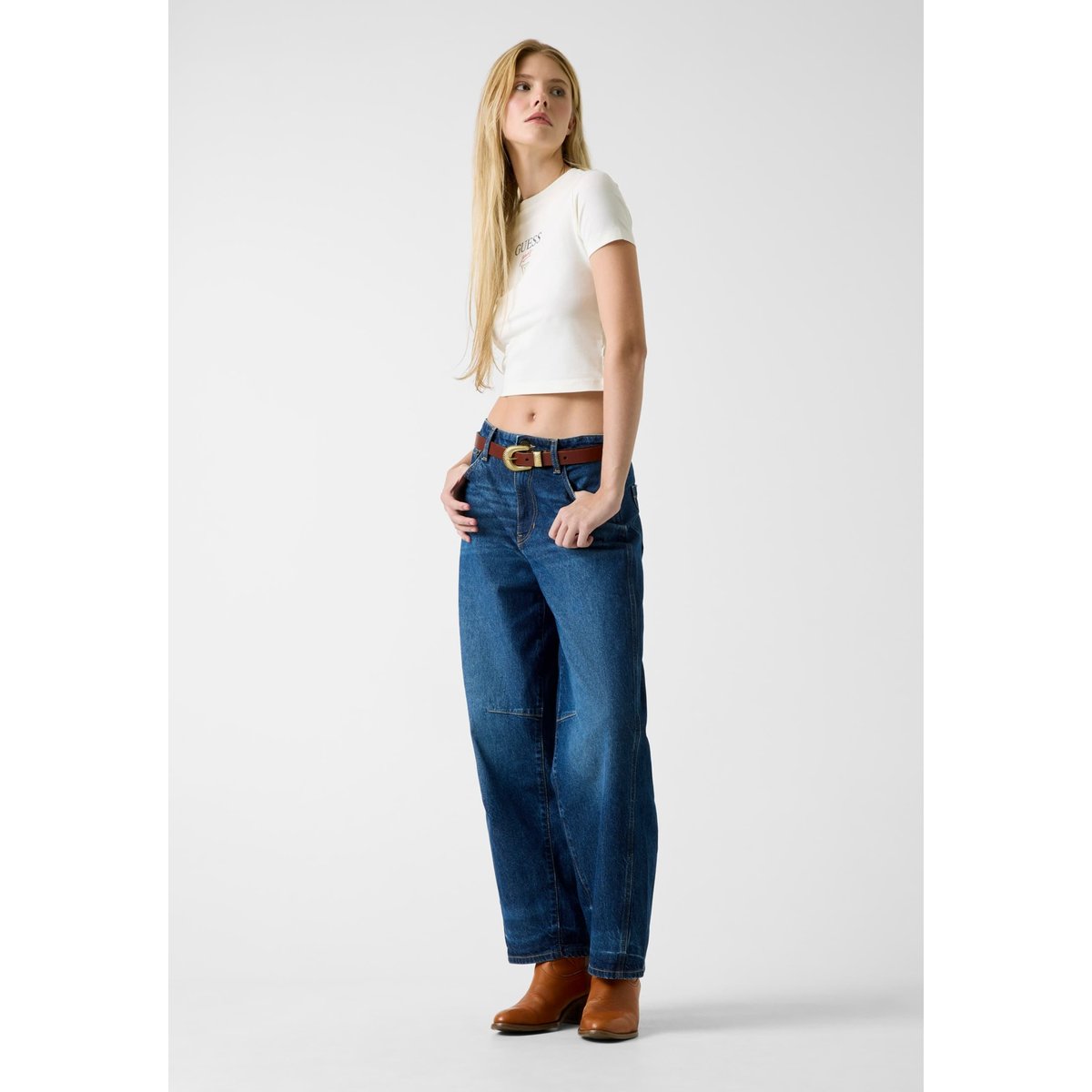 T-Shirt À Logo Brodé crème, GUESS JEANS