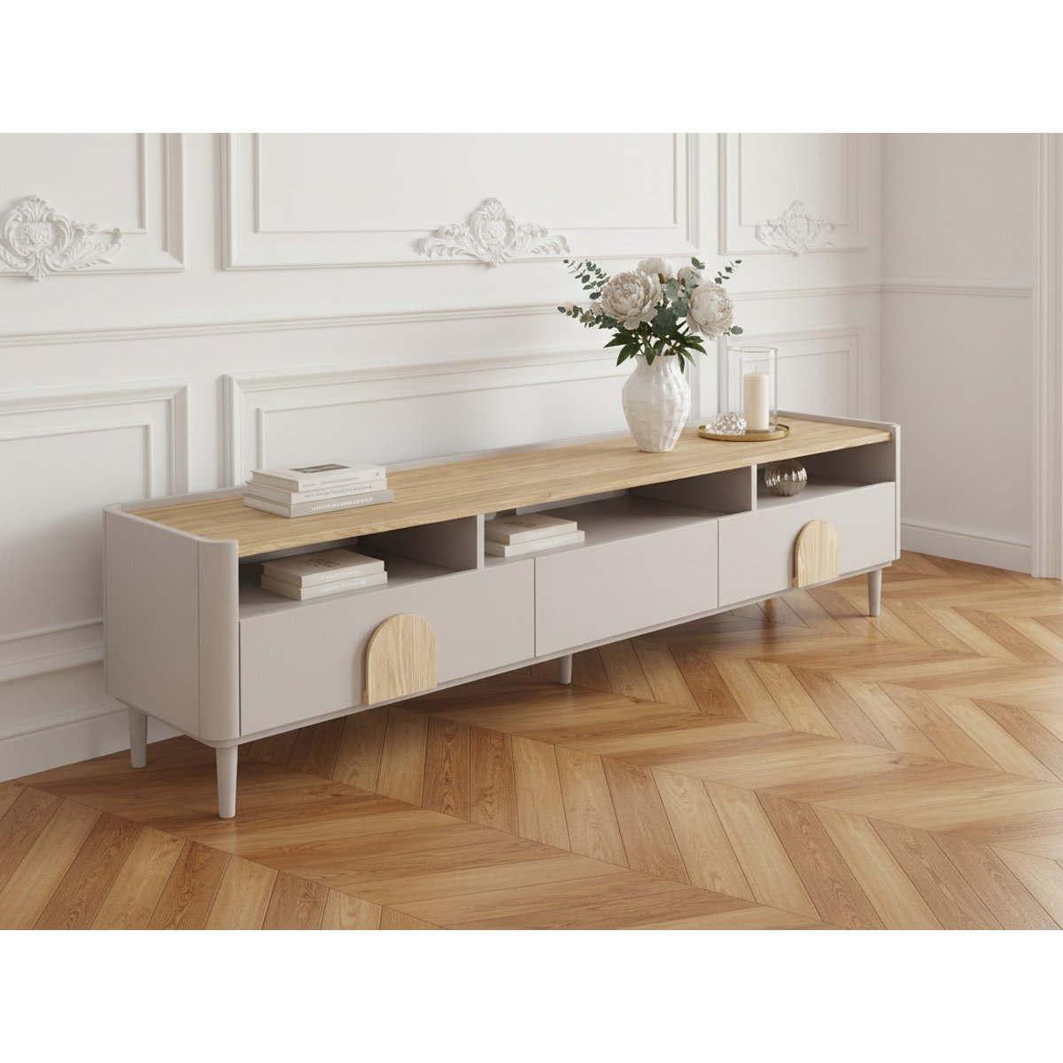 Meuble TV 200 cm , ENYRA beige, BOBOCHIC