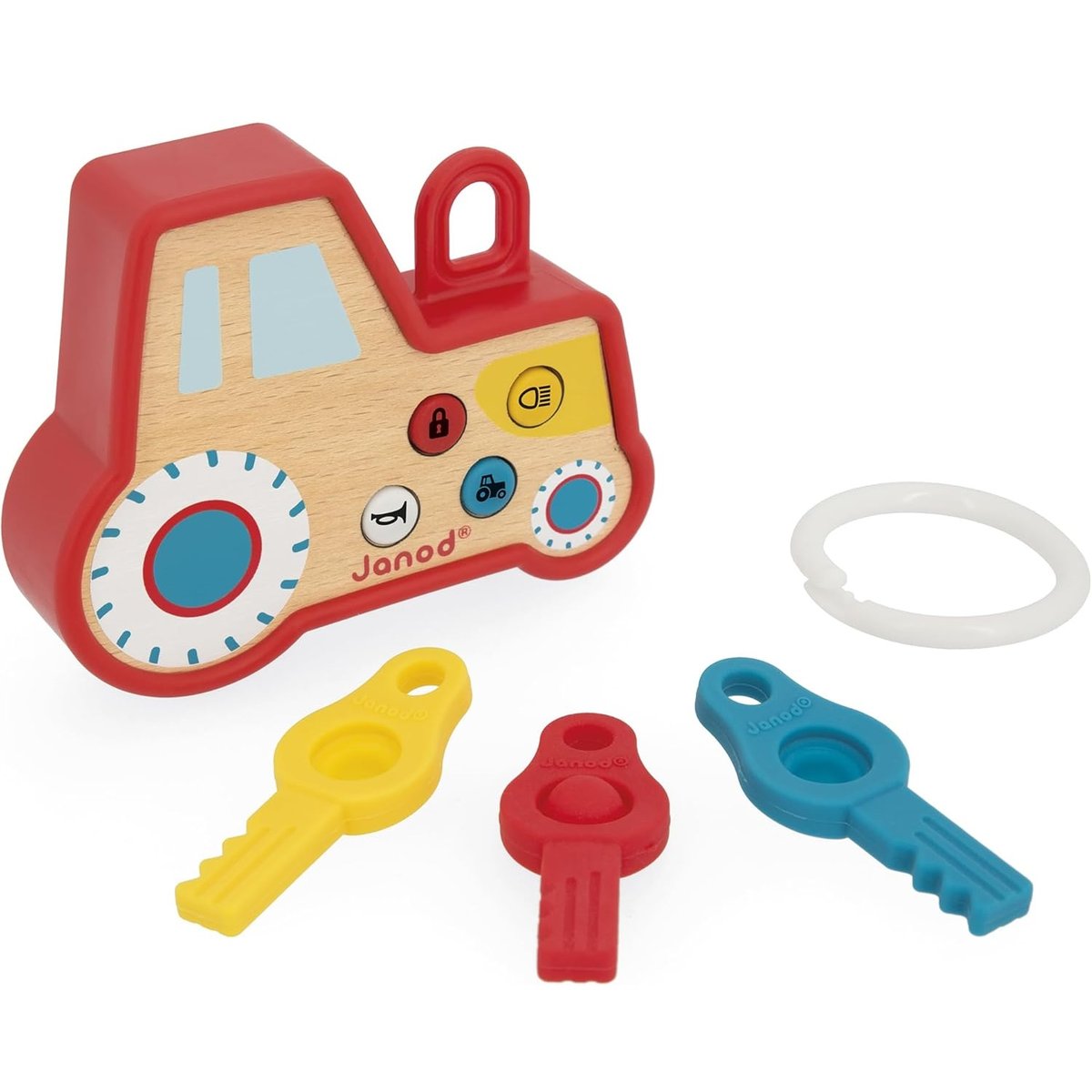 Hochet Interactif Porte-clés Tracteur rouge, JANOD