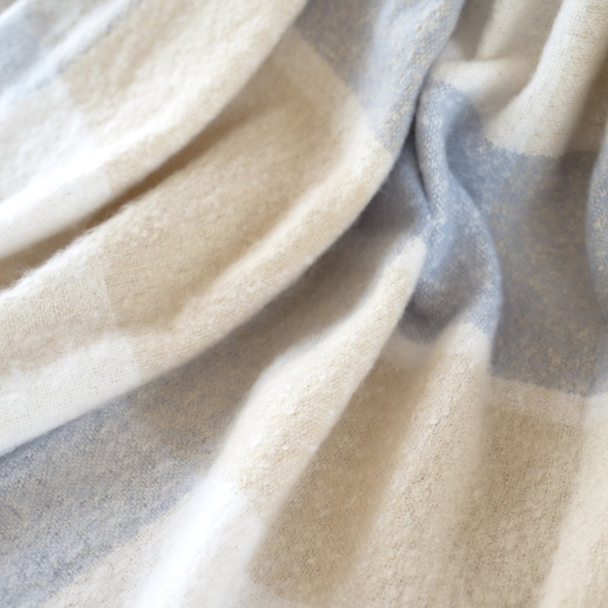 Plaid à carreaux aspect mohair avec franges - QABANE bleu, HOME MAISON