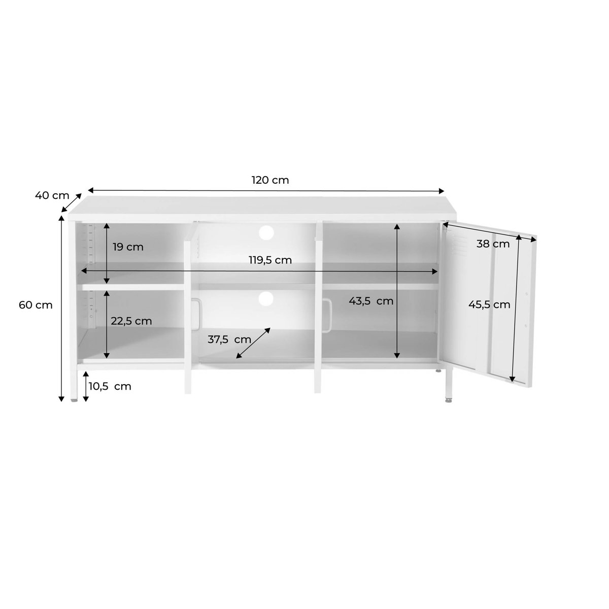 Meuble TV industriel métal 3 portes 120cm ALABAMA crème, SWEEEK