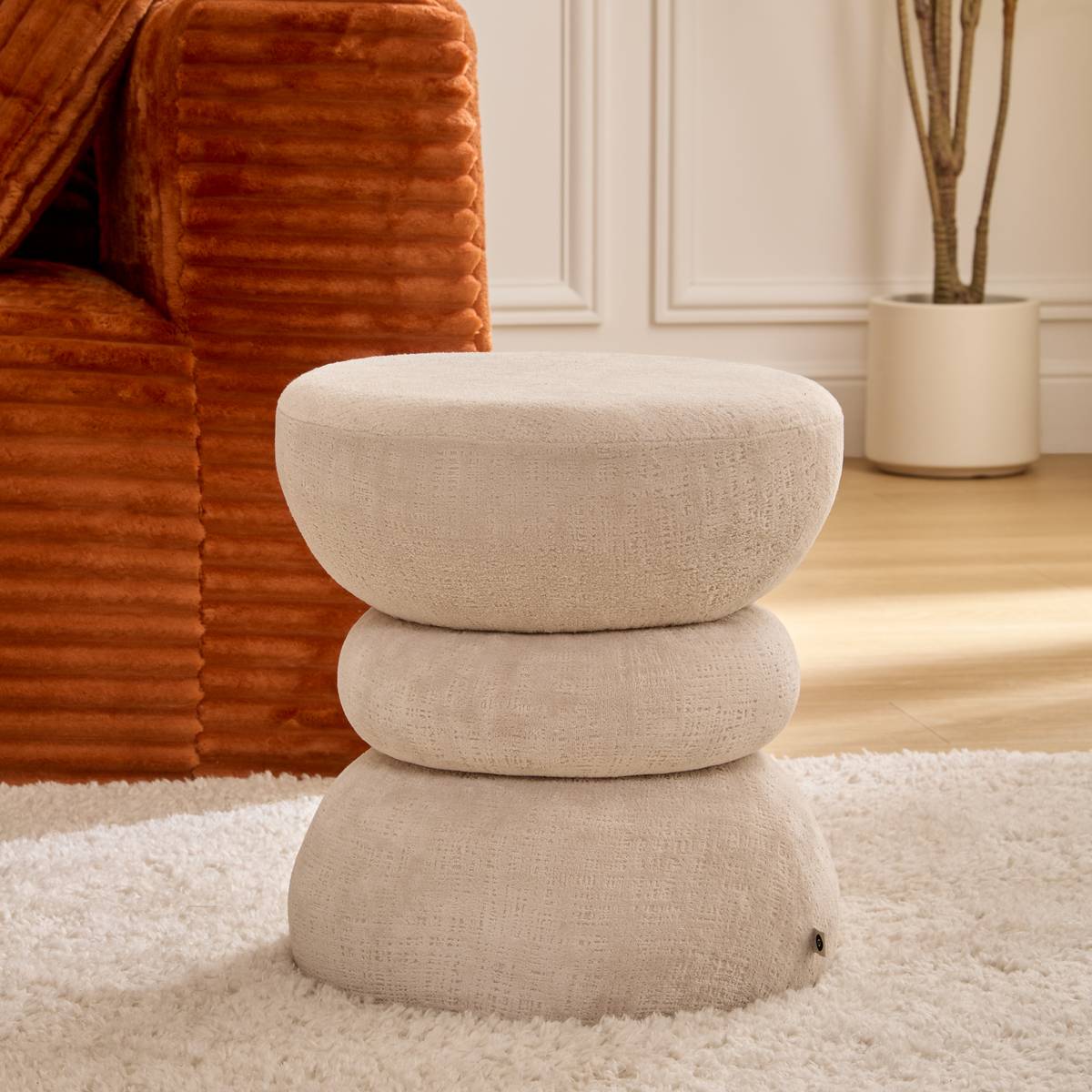 Pouf rond RITEM crème, ATMOSPHERA