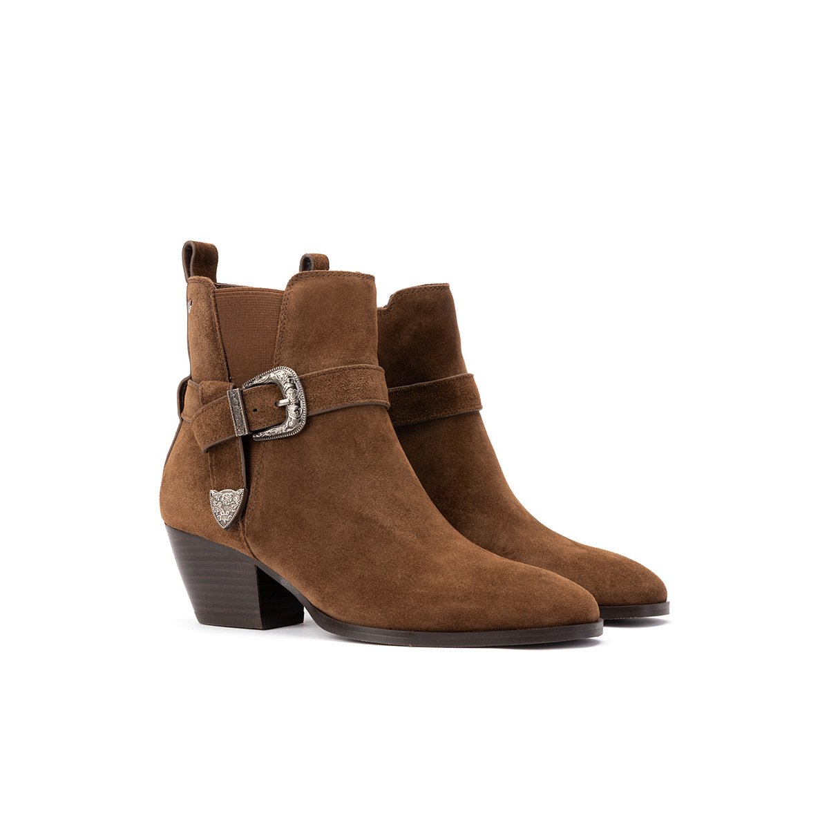 Bottines à talon cuir Jeanne tabaco, MARTINELLI