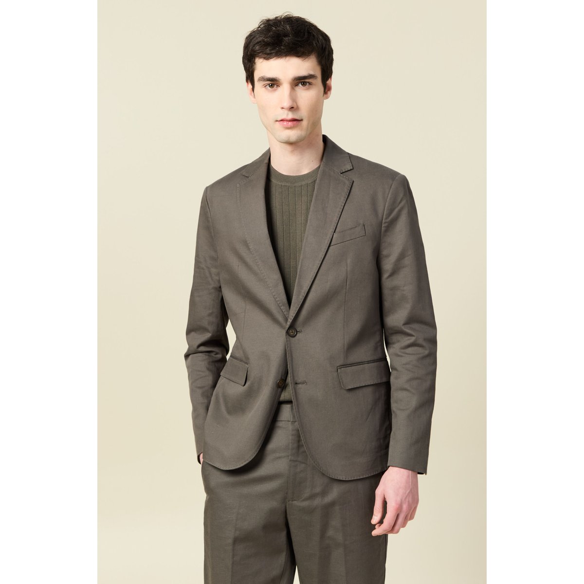 Blazer manches longues col classique vert foncé, BONOBO