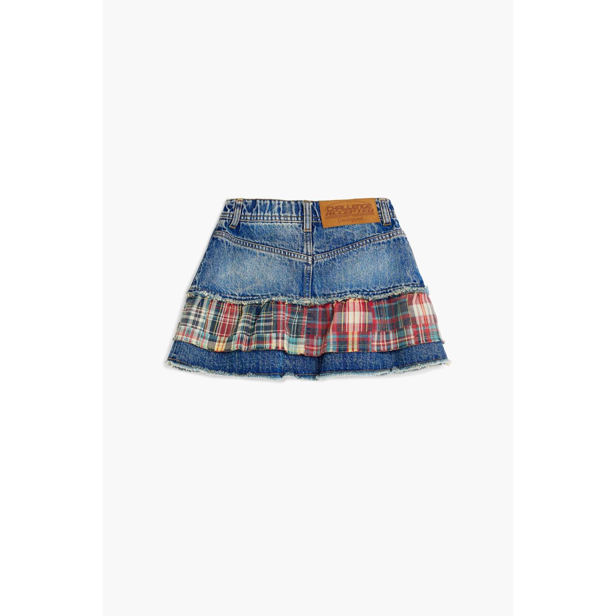 Jupe en jean à carreaux bleu, DESIGUAL