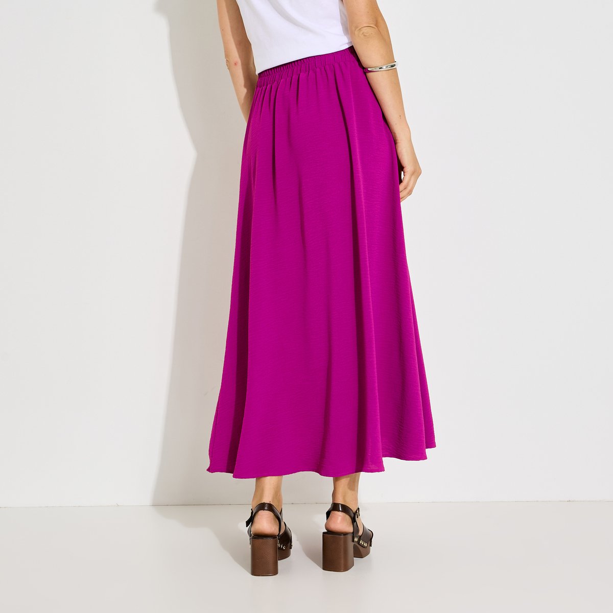 Jupe longue unie avec poches rose, GRAIN DE MALICE