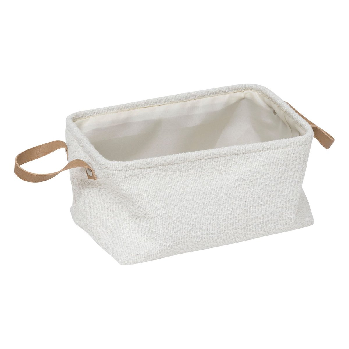 Lot de 3 paniers en tissu bouclette à poignées effet cuir LOE blanc, ATMOSPHERA