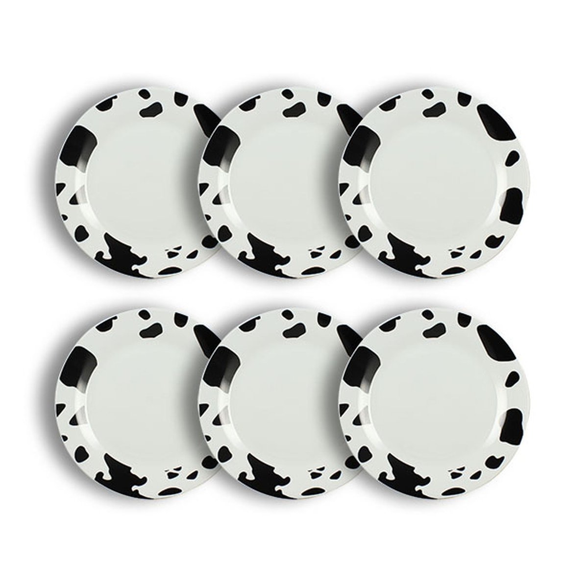 Lot de 6 assiettes plates 26.5cm en porcelaine, VACHE blanc-noir, NOVASTYL