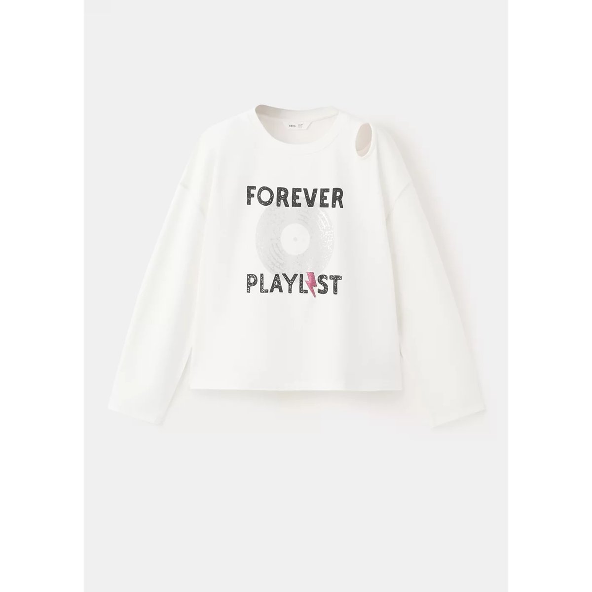 T-shirt imprimé avec détail d’ouverture blanc cassé, MANGO KIDS