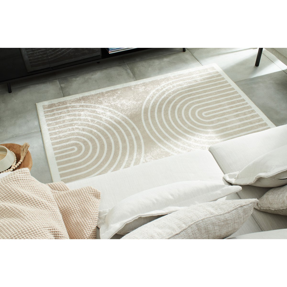 Tapis de salon motifs arc en ciel GREGE beige, NAZAR RUGS