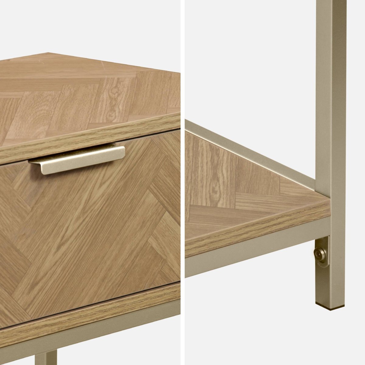 Console effet bois décor chevrons 2 tiroirs BUDAPEST naturel, SWEEEK