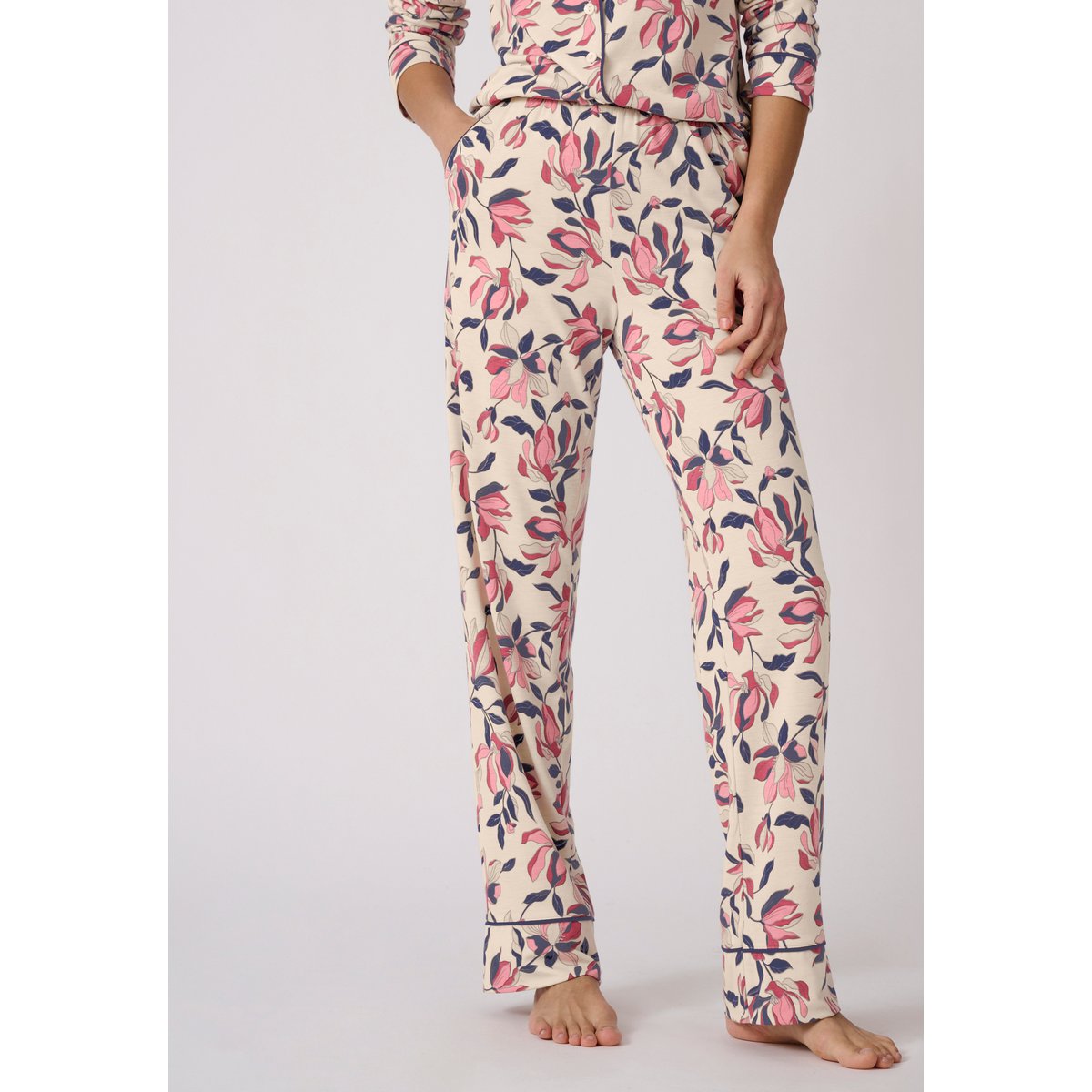 Pyjama boutonné Thermolactyl marron beige fleuri, DAMART