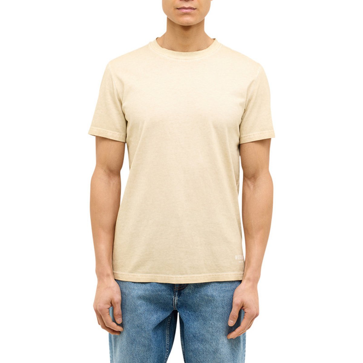 T-shirt en coton beige aspect légèrement délavé avec un col rond beige, MUSTANG