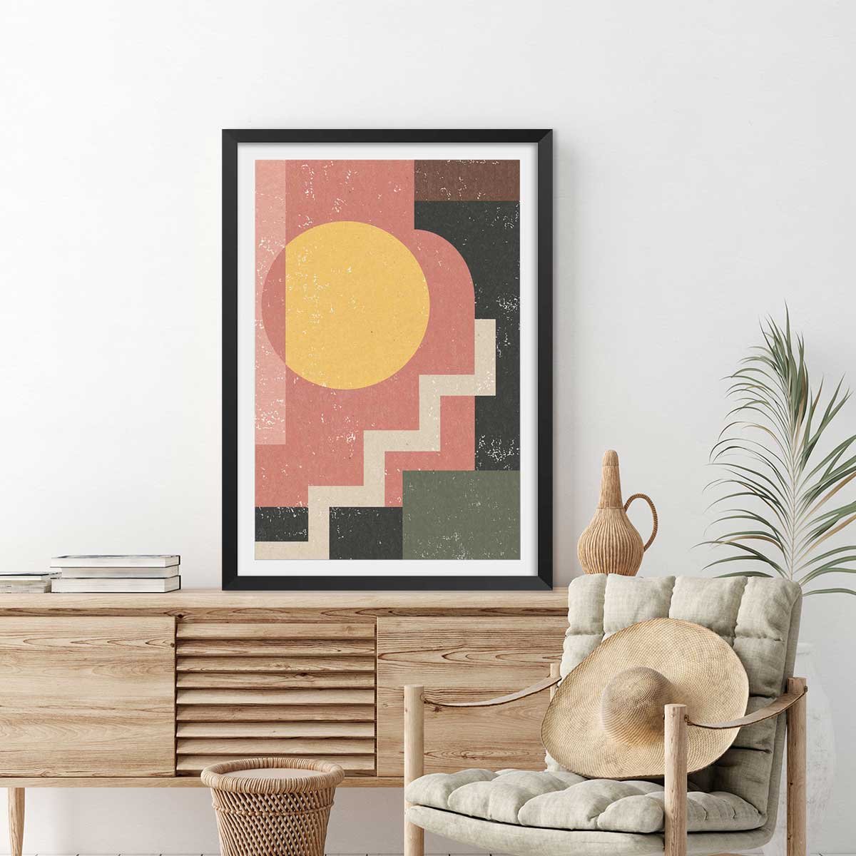 Poster sun stairs affiche + cadre en bois - noir, HEXOA