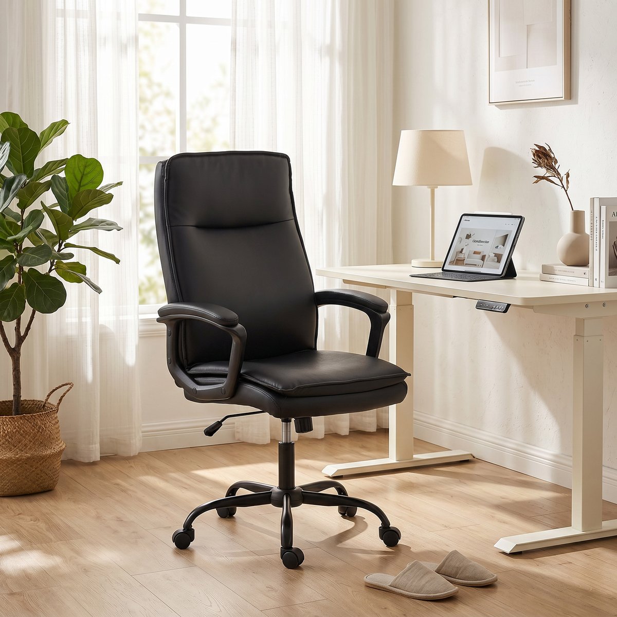 Chaise de bureau PU Noir noir, HOMCOM