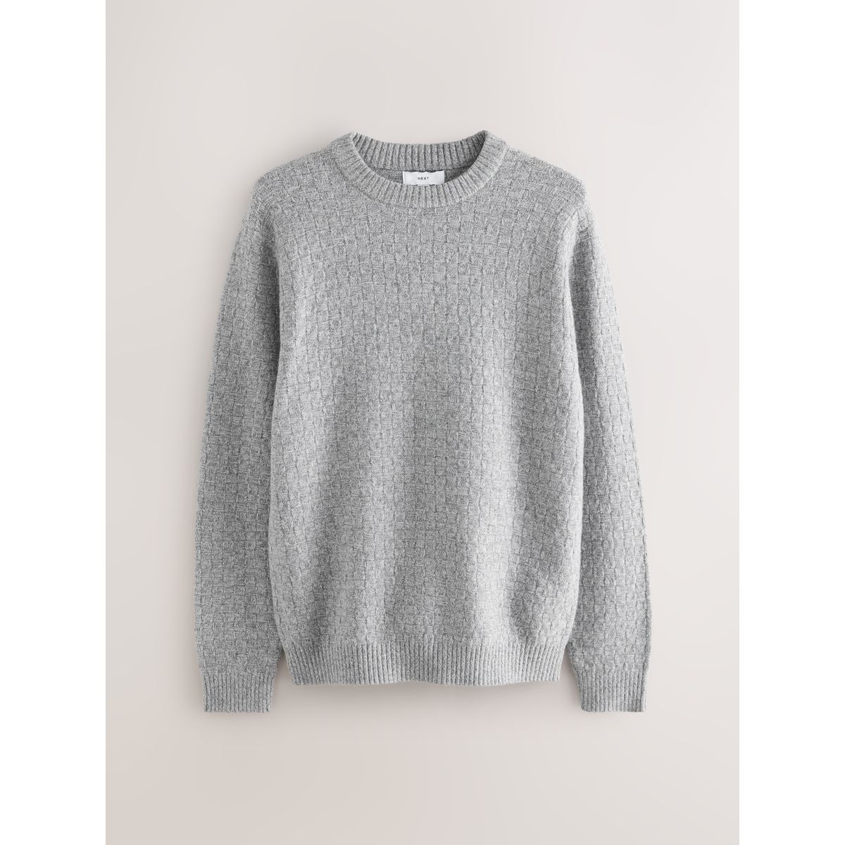 Pull ras du cou standard en maille texturée gris, NEXT