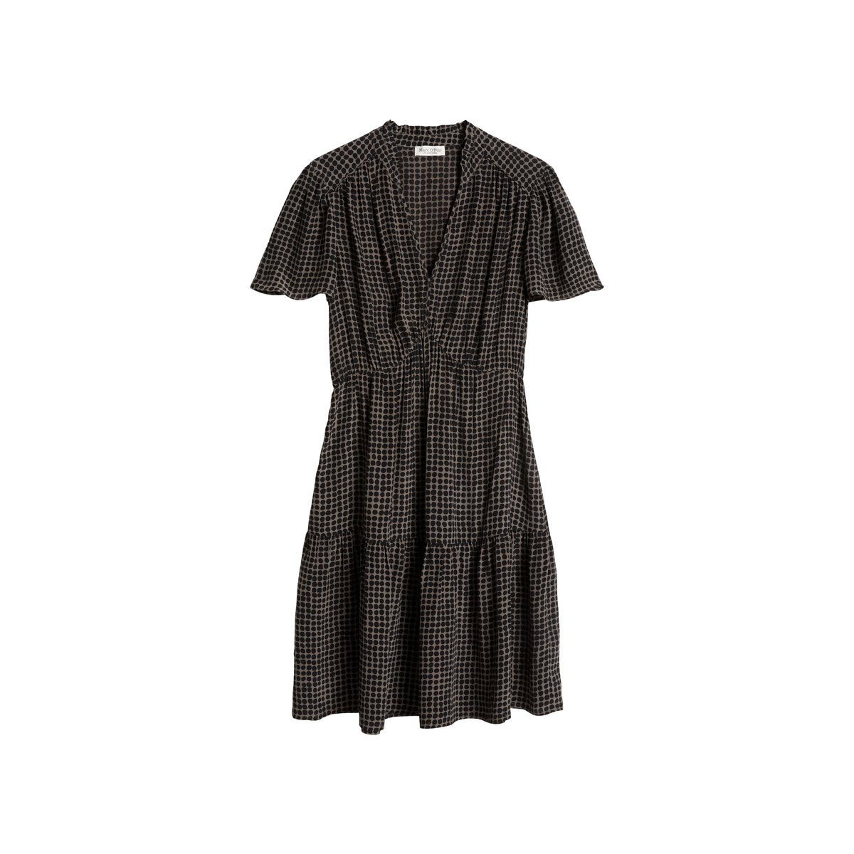 Robe courte coupe trapèze en viscose fluide marron, MARC O'POLO