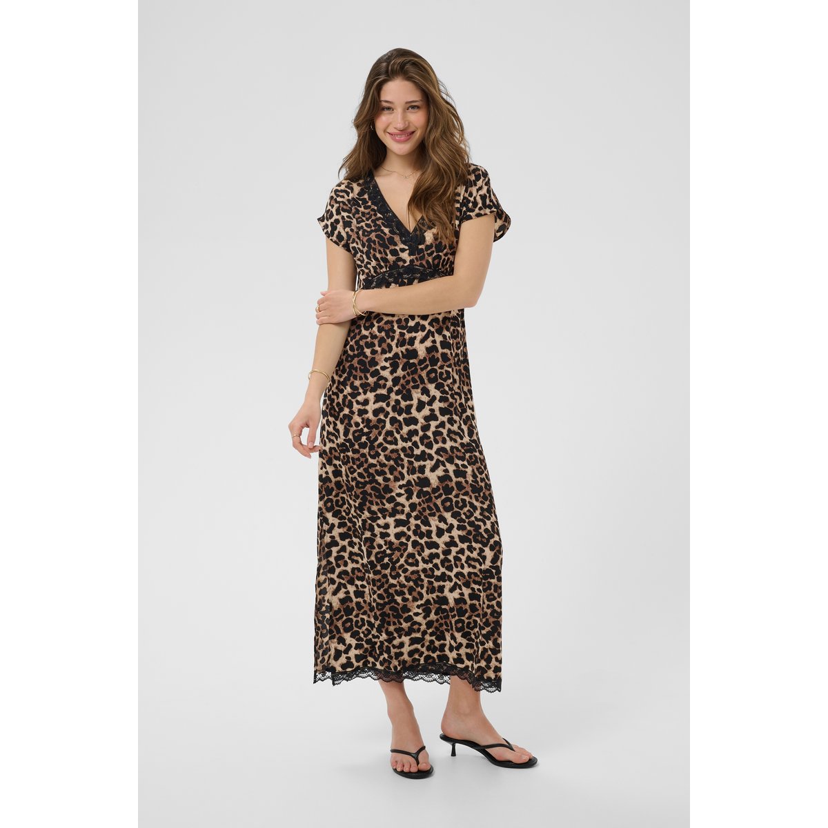 Robe beige animalier classic leopard, CREAM