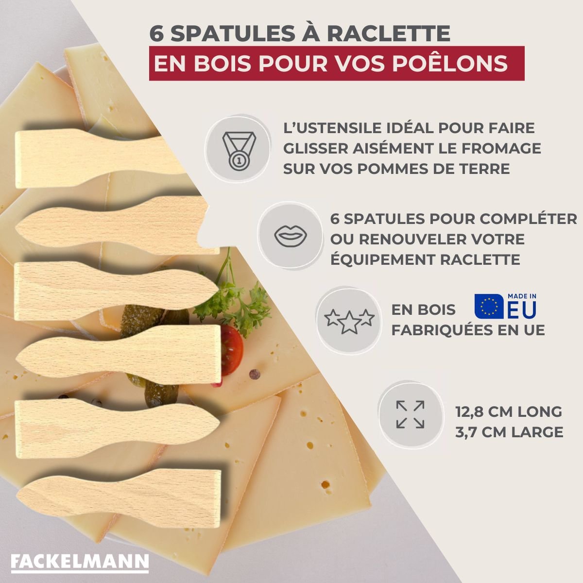 Ensemble de 12 spatules à raclette en bois WOOD EDITION bois, FACKELMANN