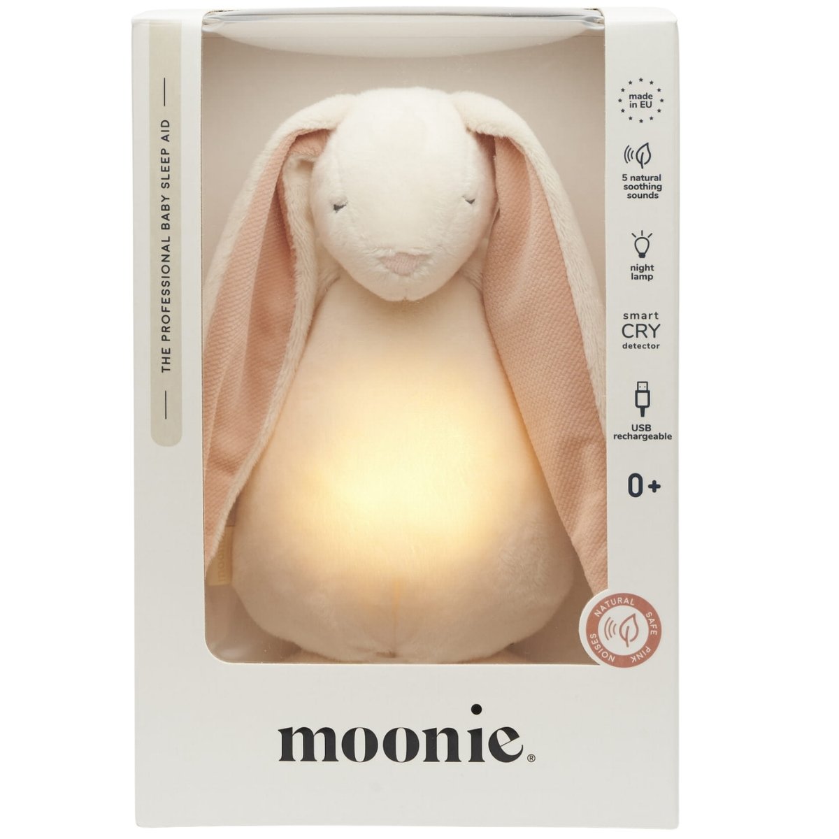 Peluche veilleuse lapin magique ecru, rose, MOONIE