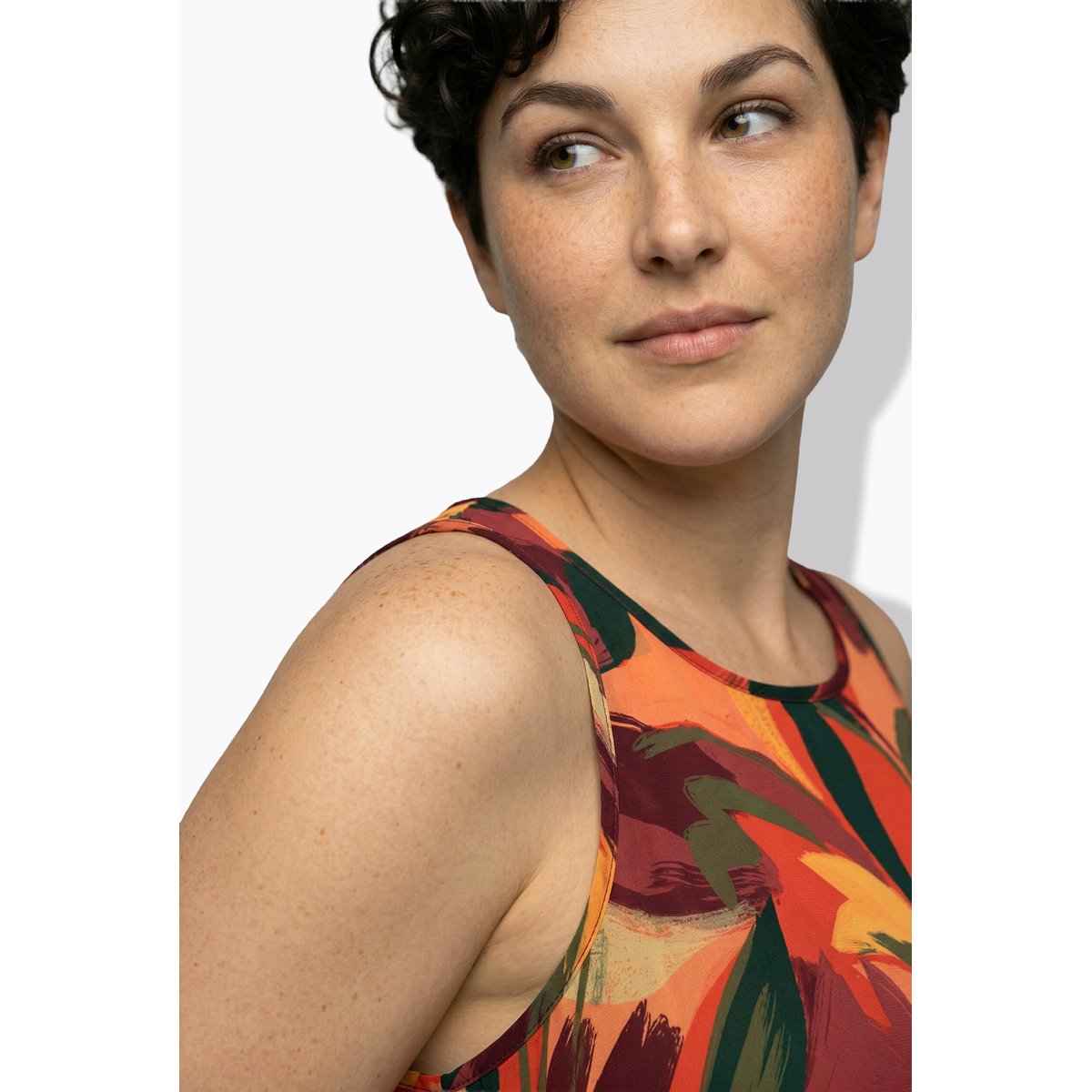 Robe midi sans manches, motif feuilles poivron, ULLA POPKEN
