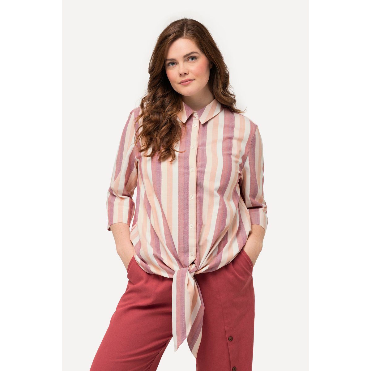 Blouse à rayures et col de chemise feuille morte, ULLA POPKEN