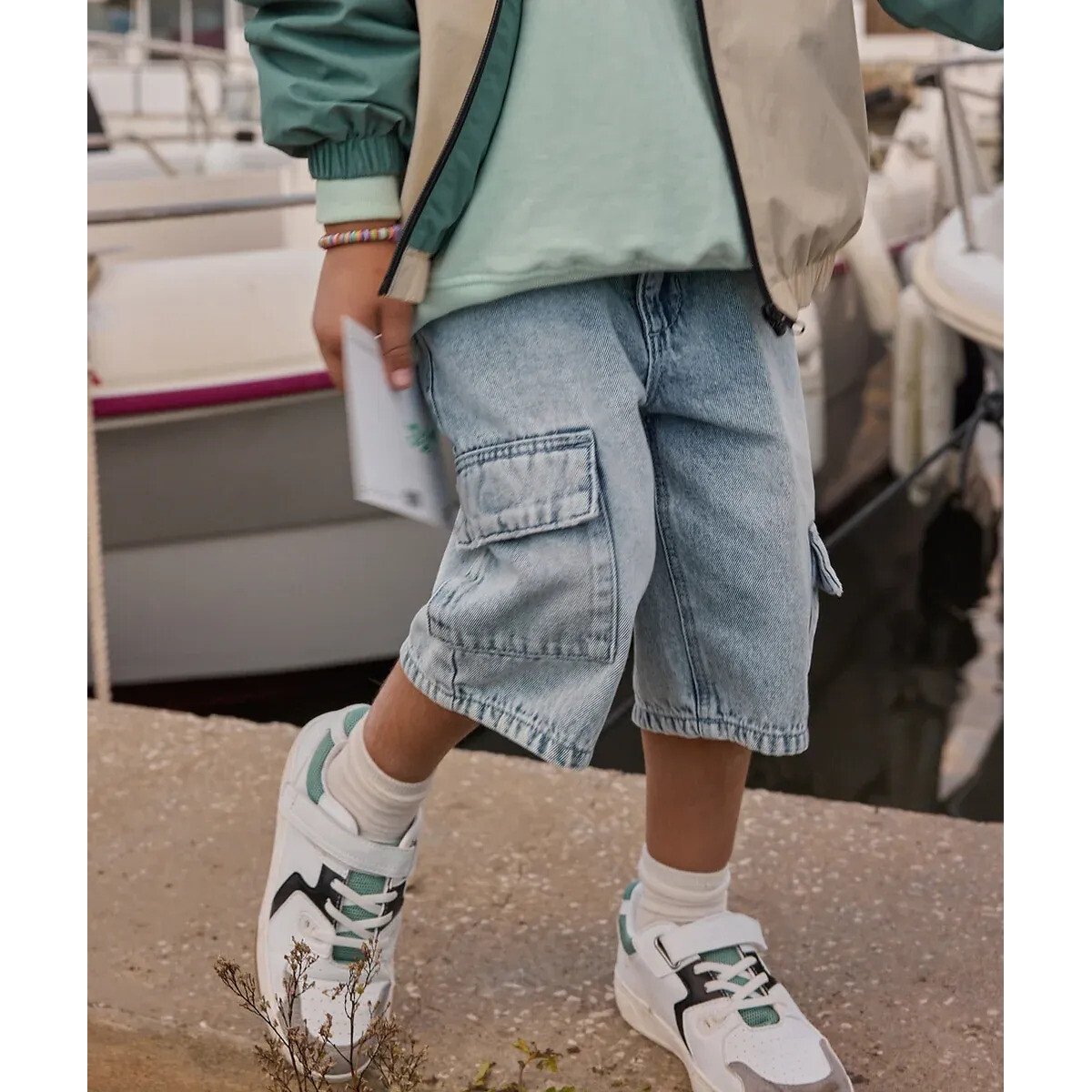 Pantaloncini larghi in denim con tasche blu denim, TAPE A L'OEIL