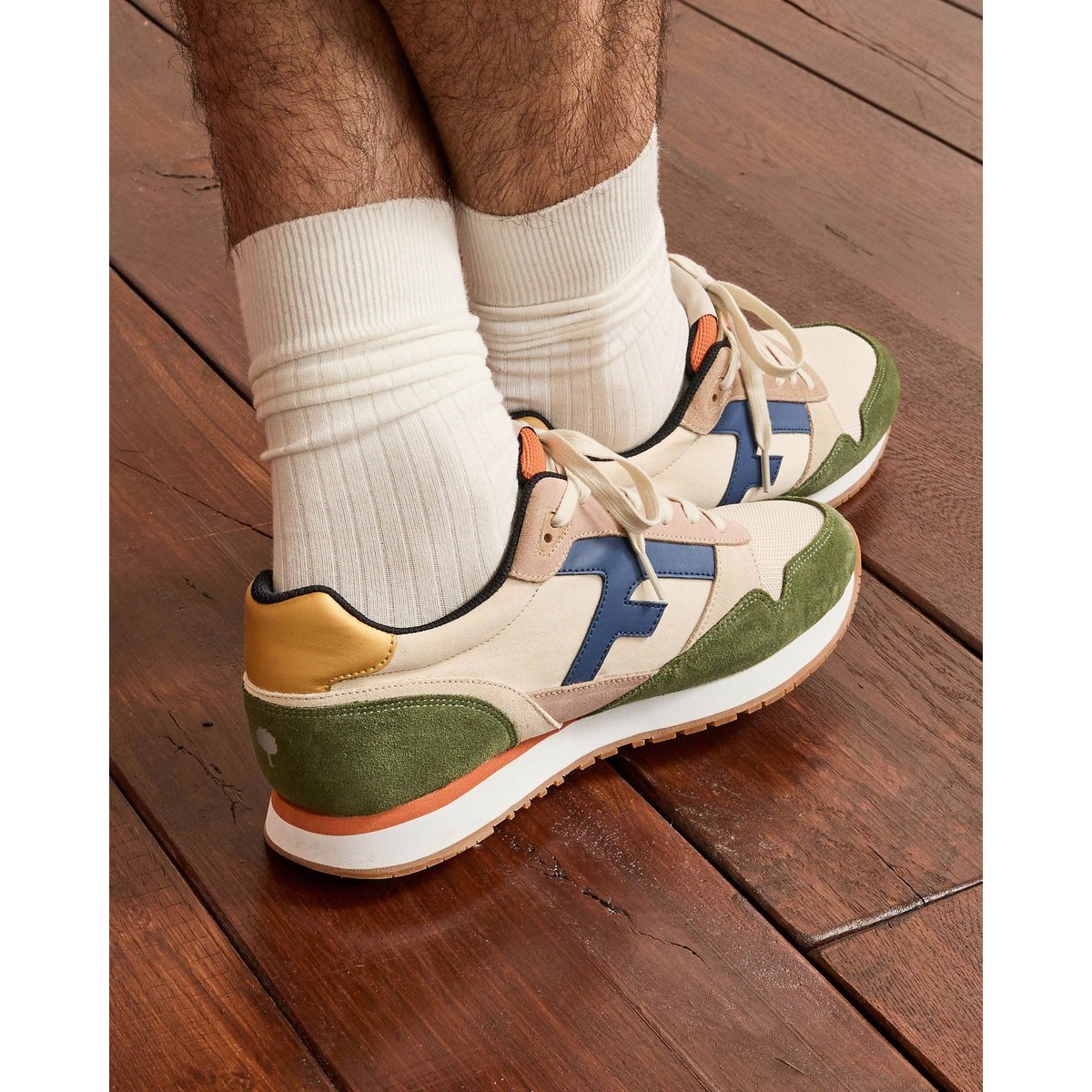 Running tissu suede ELM écru et kaki, FAGUO