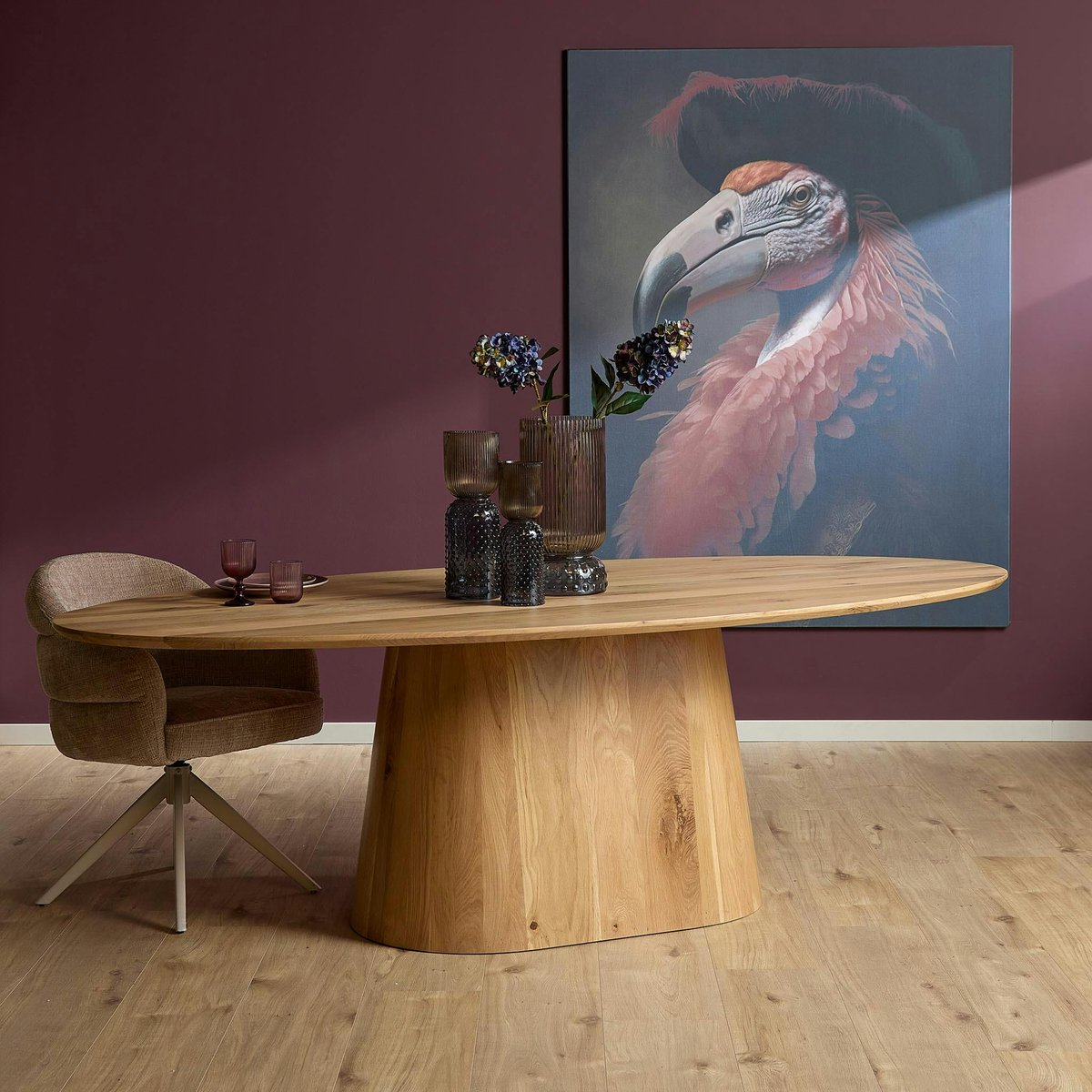 Table à manger ovale bois de chêne et pied central 210 cm LEXTON bois naturel, PIER IMPORT