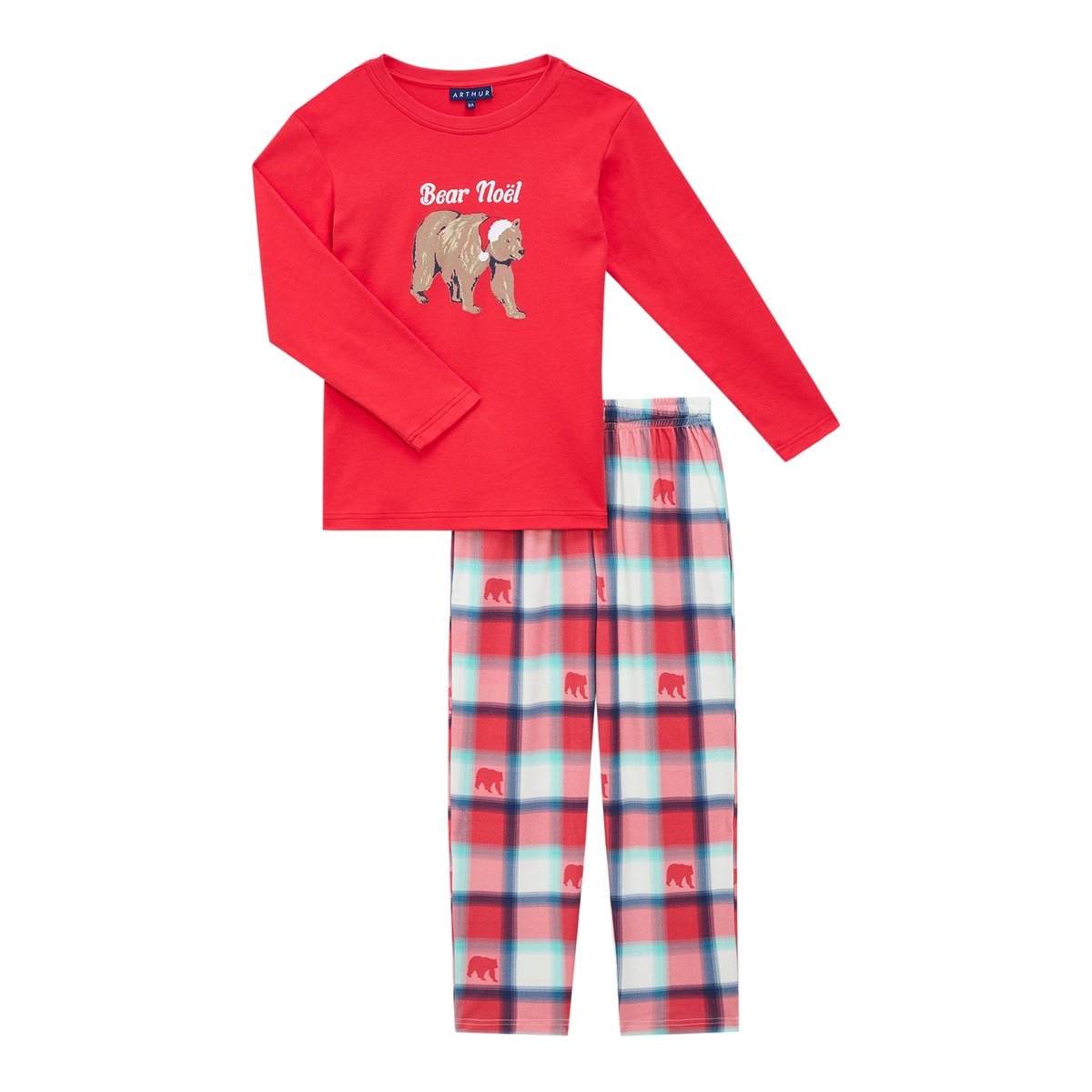 Pyjama enfant en coton imprimé Bear Noël rouge, ARTHUR