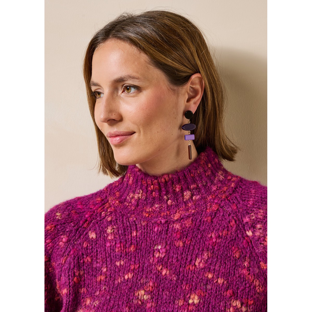 Boucles d'oreilles pendantes géométriques viola/tandoori, LA FEE MARABOUTEE
