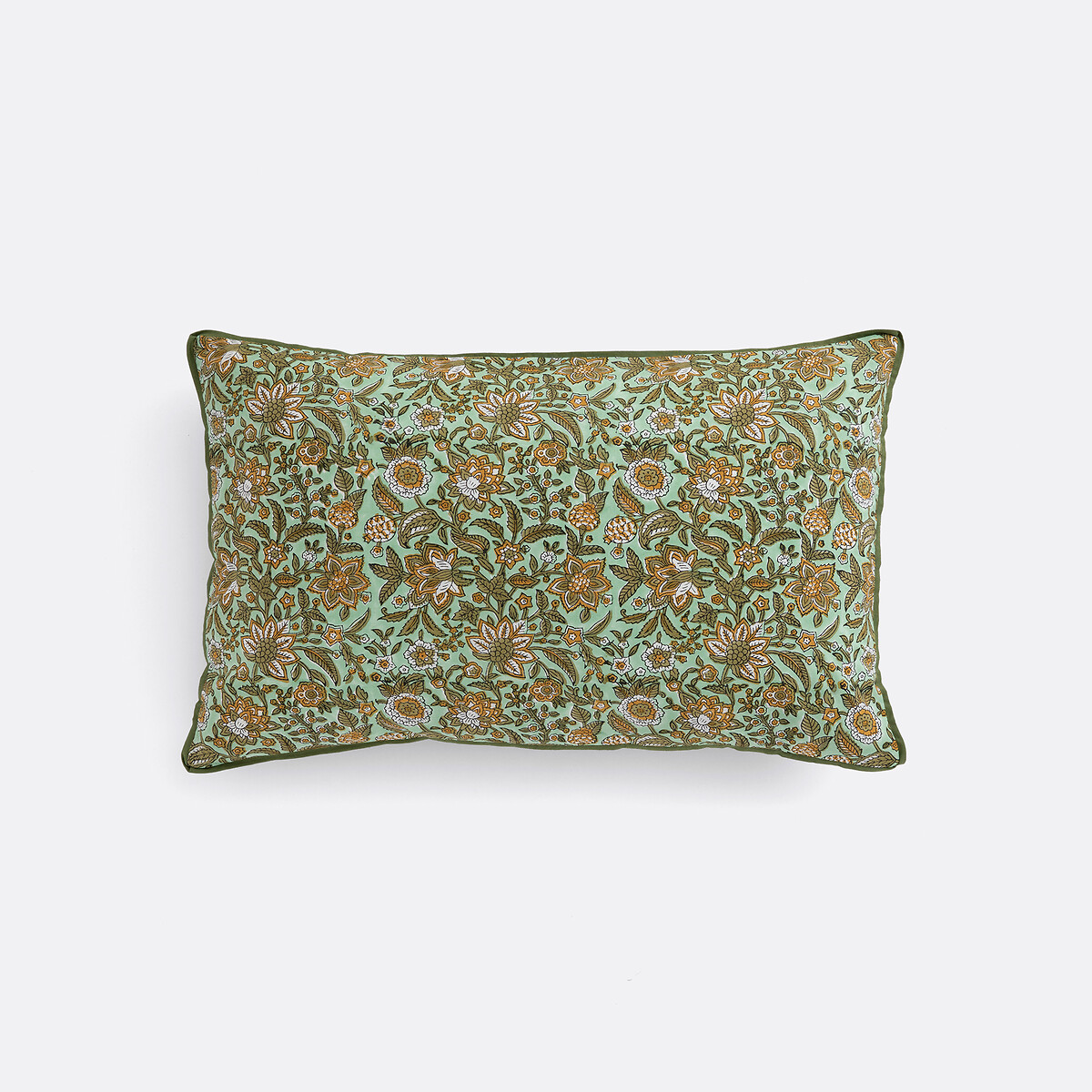 Shandira Block Print Cotton Cushion Cover celadon/bronze, LA REDOUTE INTERIEURS
