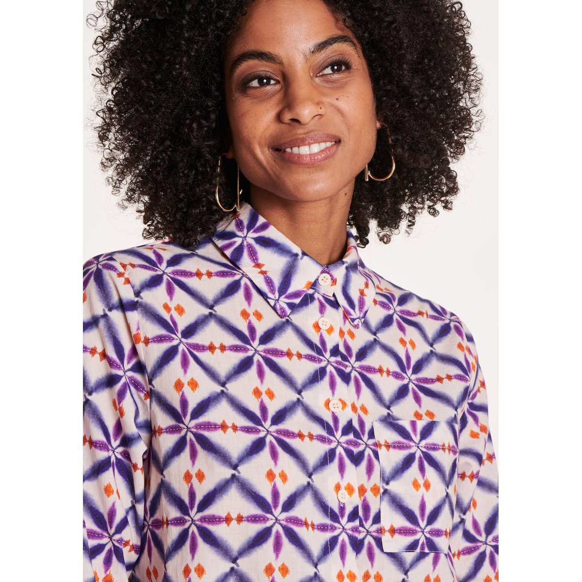 Chemise en voile de coton imprimé violet, LA FEE MARABOUTEE