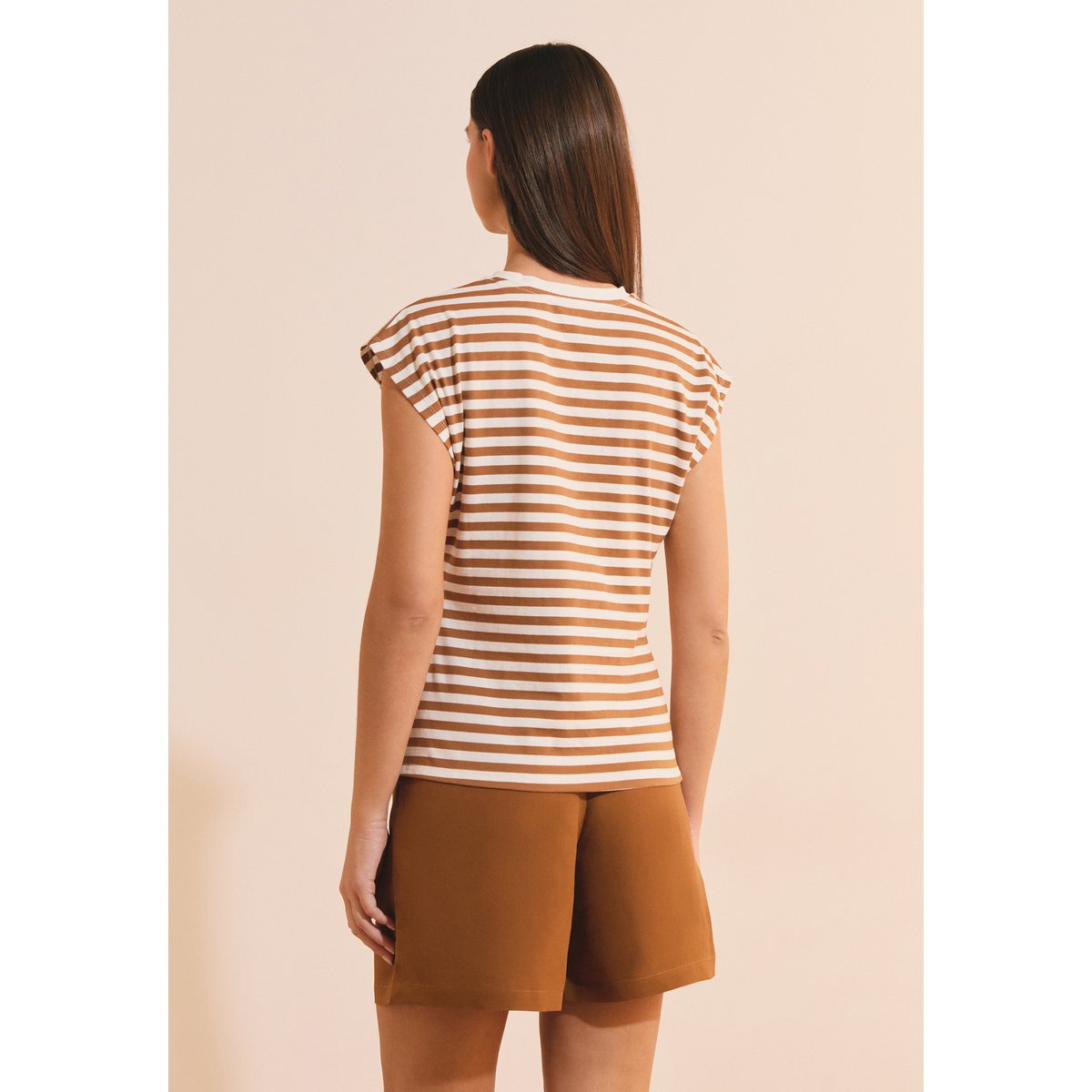 T-shirt en coton asymétrique à rayures ALEX TS dune, ETAM