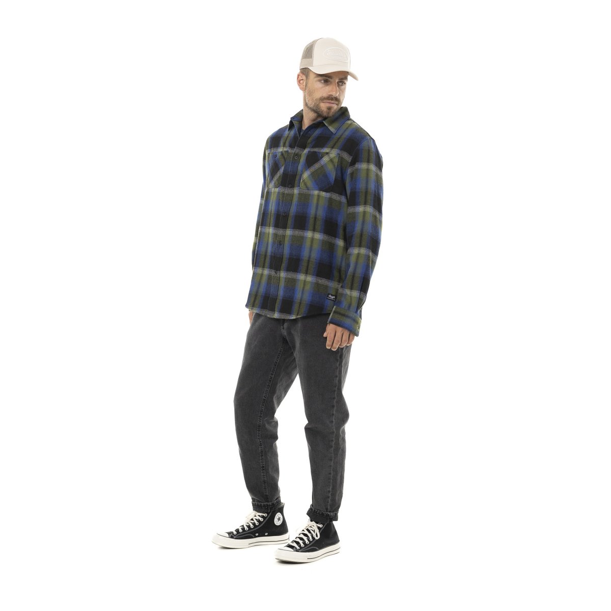 Surchemise bucheron structurée coton bleu/vert/bleu marine, VON DUTCH