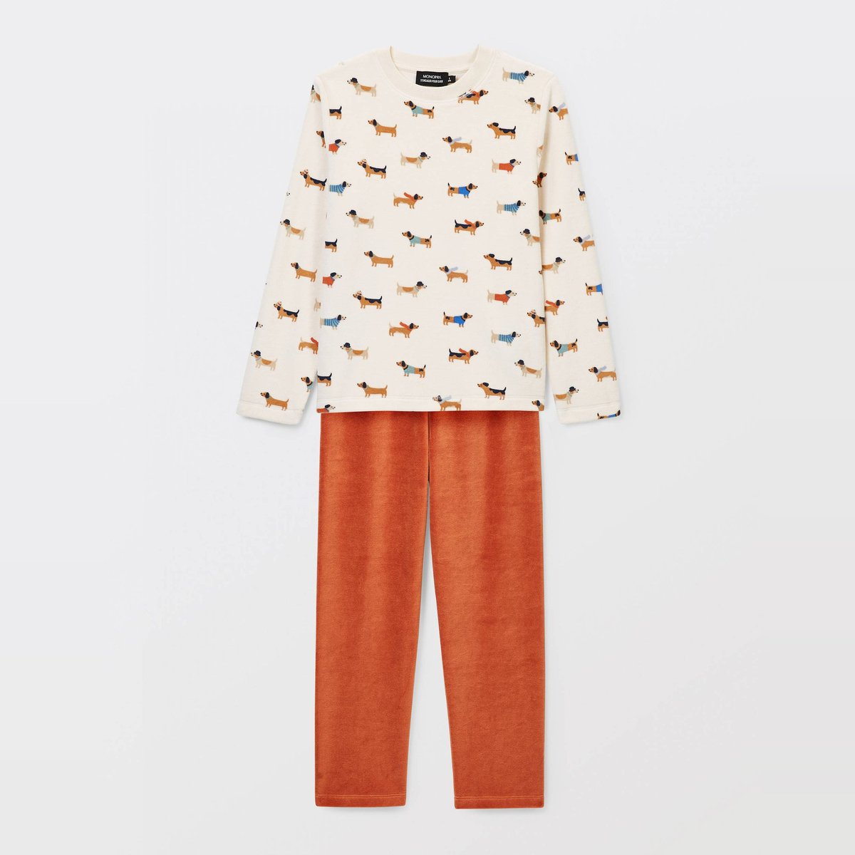 Pyjama velours manches longues imprimé en coton BIO GOTS fez, MONOPRIX
