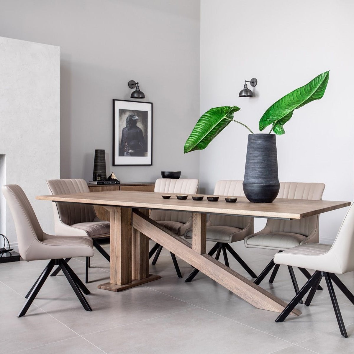 Table à manger contemporaine en chêne massif pied oblique asymétrique style moderne 200x90cm HUDSON bois naturel, PIER IMPORT
