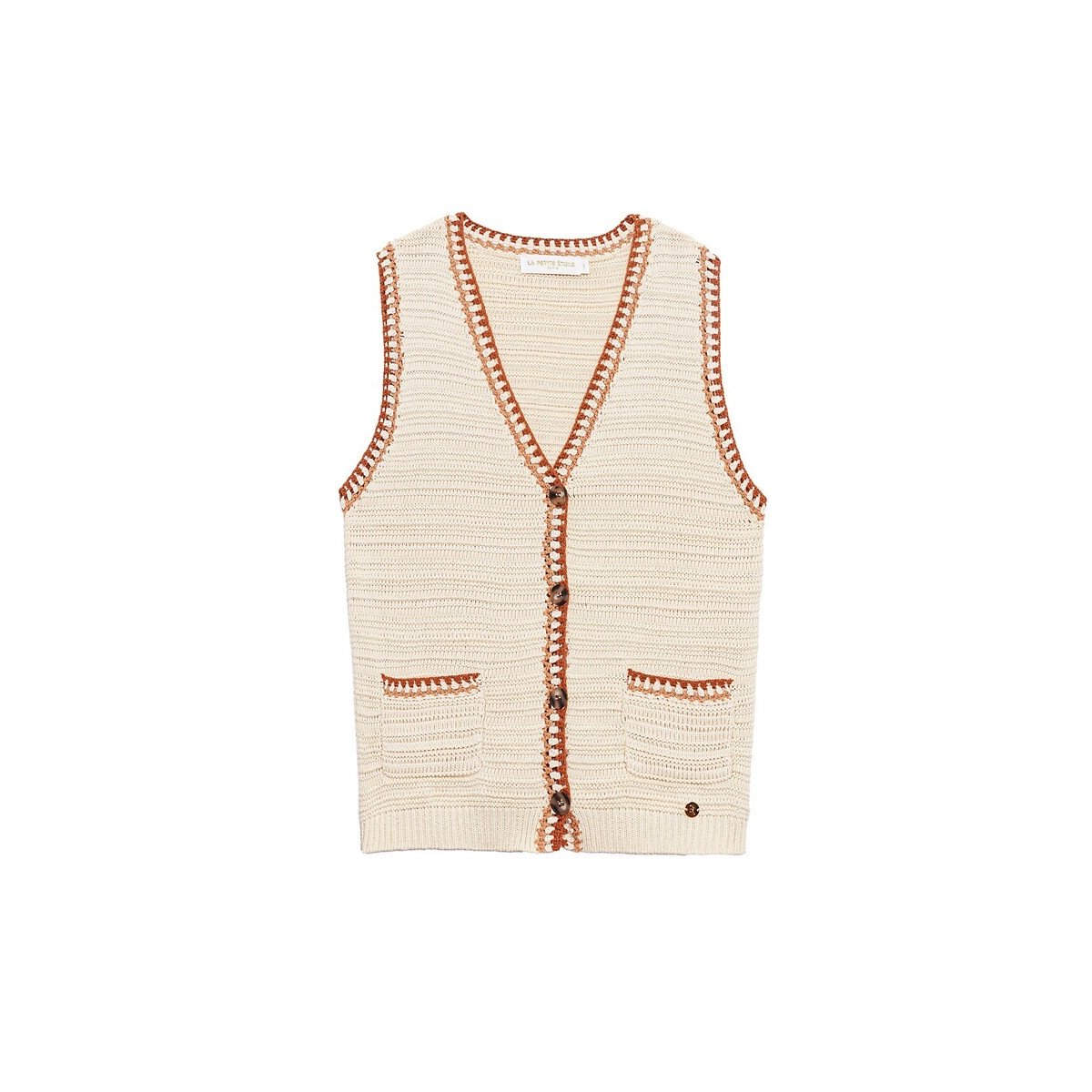 Madina Sleeveless Cardigan in Cotton Knit ecru , LA PETITE ETOILE