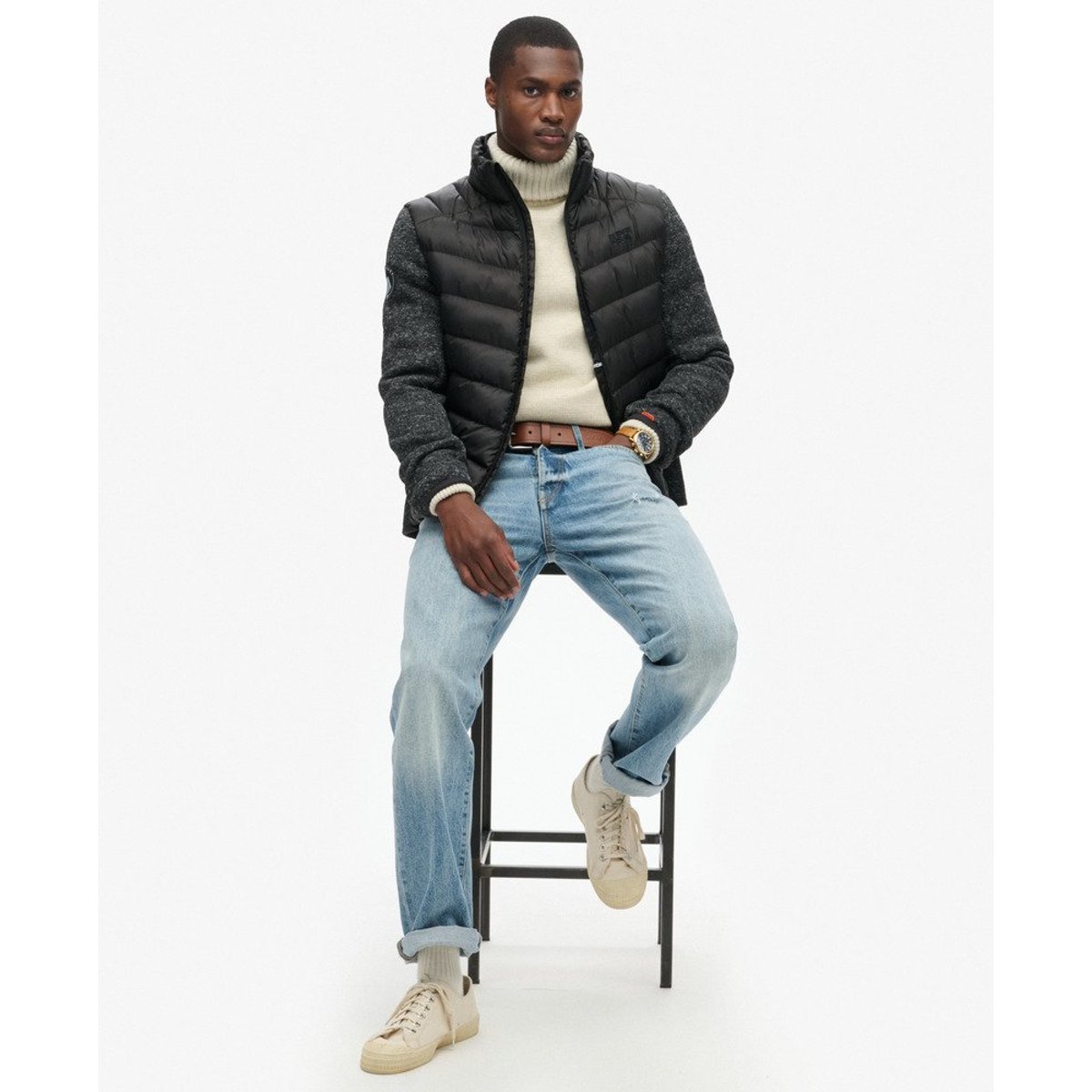 Veste rembourrée hybride en maille Storm noir, SUPERDRY